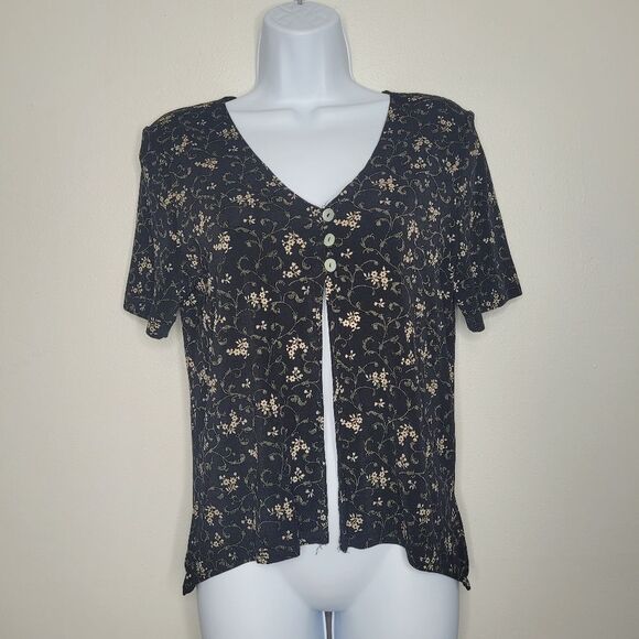Vintage 90s black button front whimsigoth grunge slinky cardigan Size 6 - Picture 1 of 5